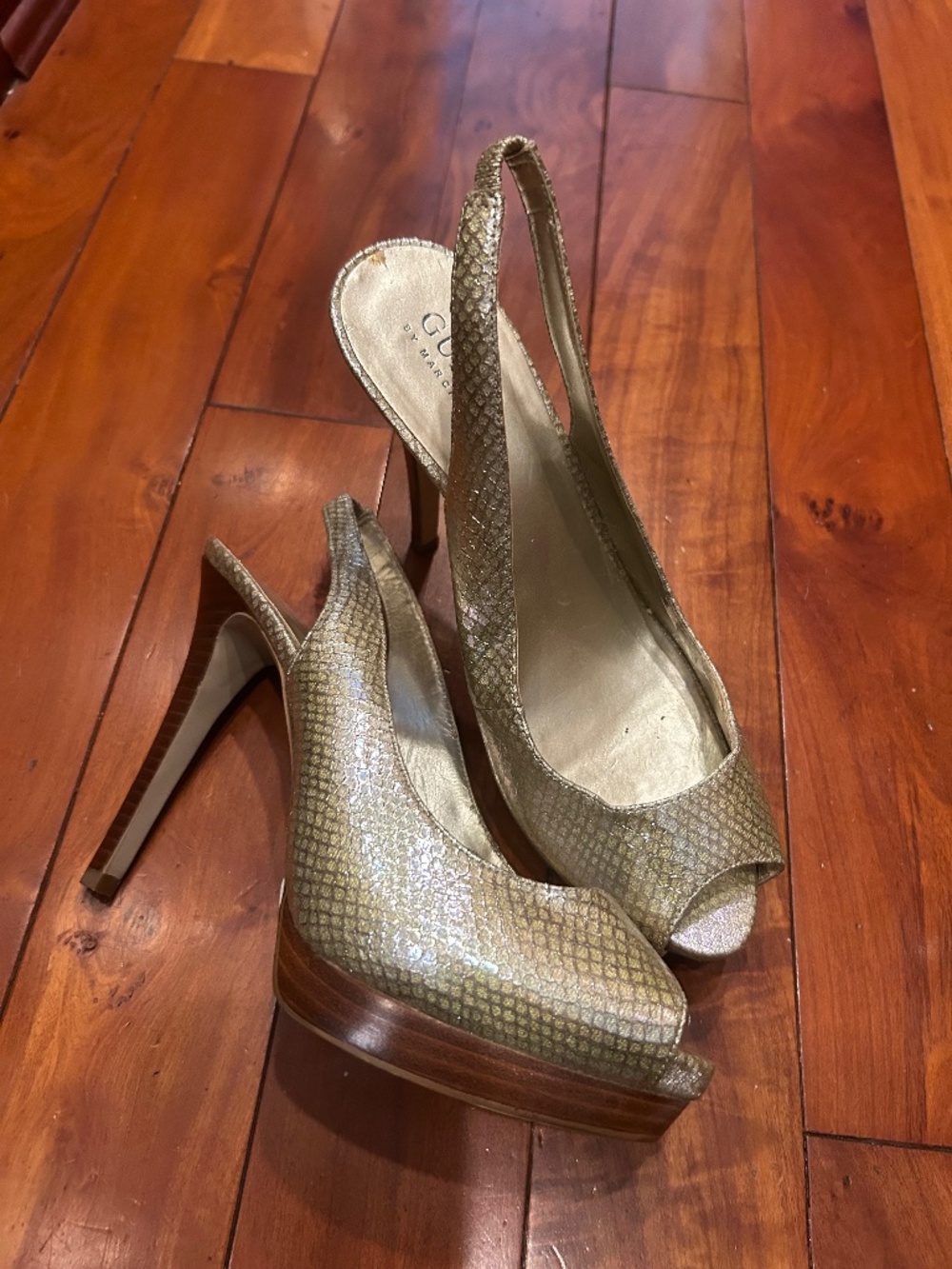 Vintage Gold metallic slingback stiletto heel